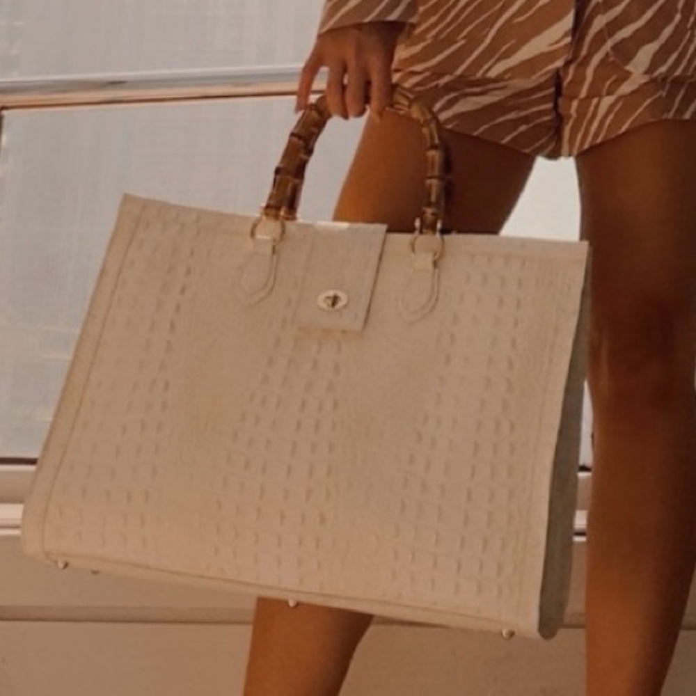 Authentic leather croc print large tote shoulder bag